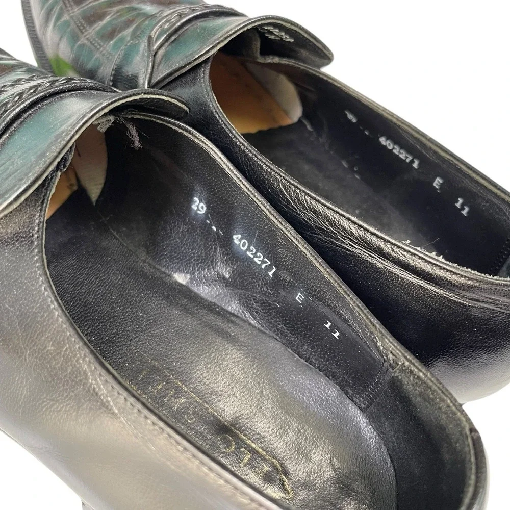 Florsheim 9.5 D Black Leather Loafers Braided Strap Apron Toe Dress Shoes 23258‎